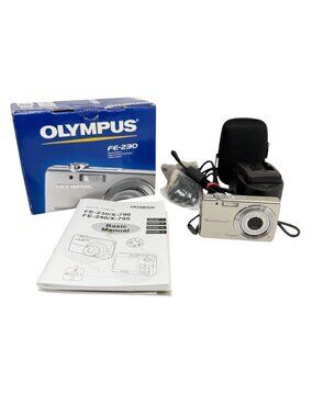 Olympus FE-230 7.1 MP Silver Digital Camera Charger/Batt/XD Card - Tested/Works